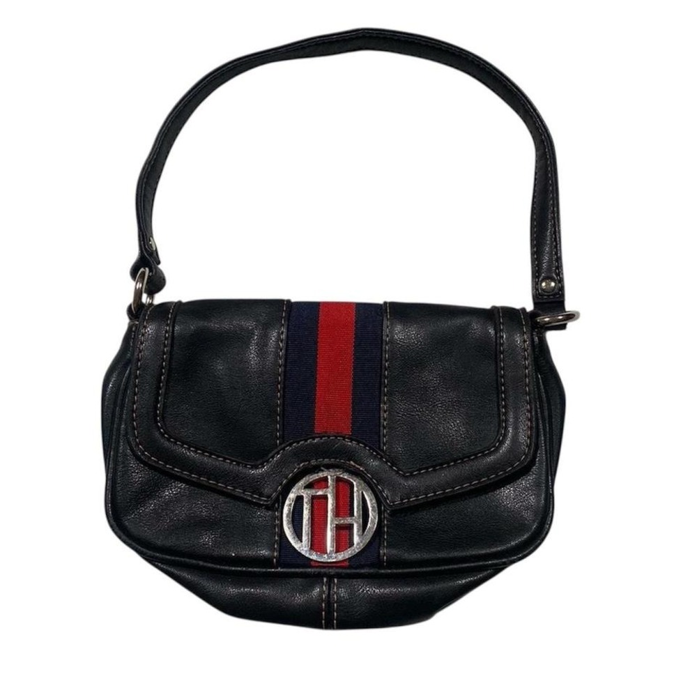Vintage Tommy Hilfiger Mini Shoulder Bag Black Red Navy Stripe Y2K Small Purse